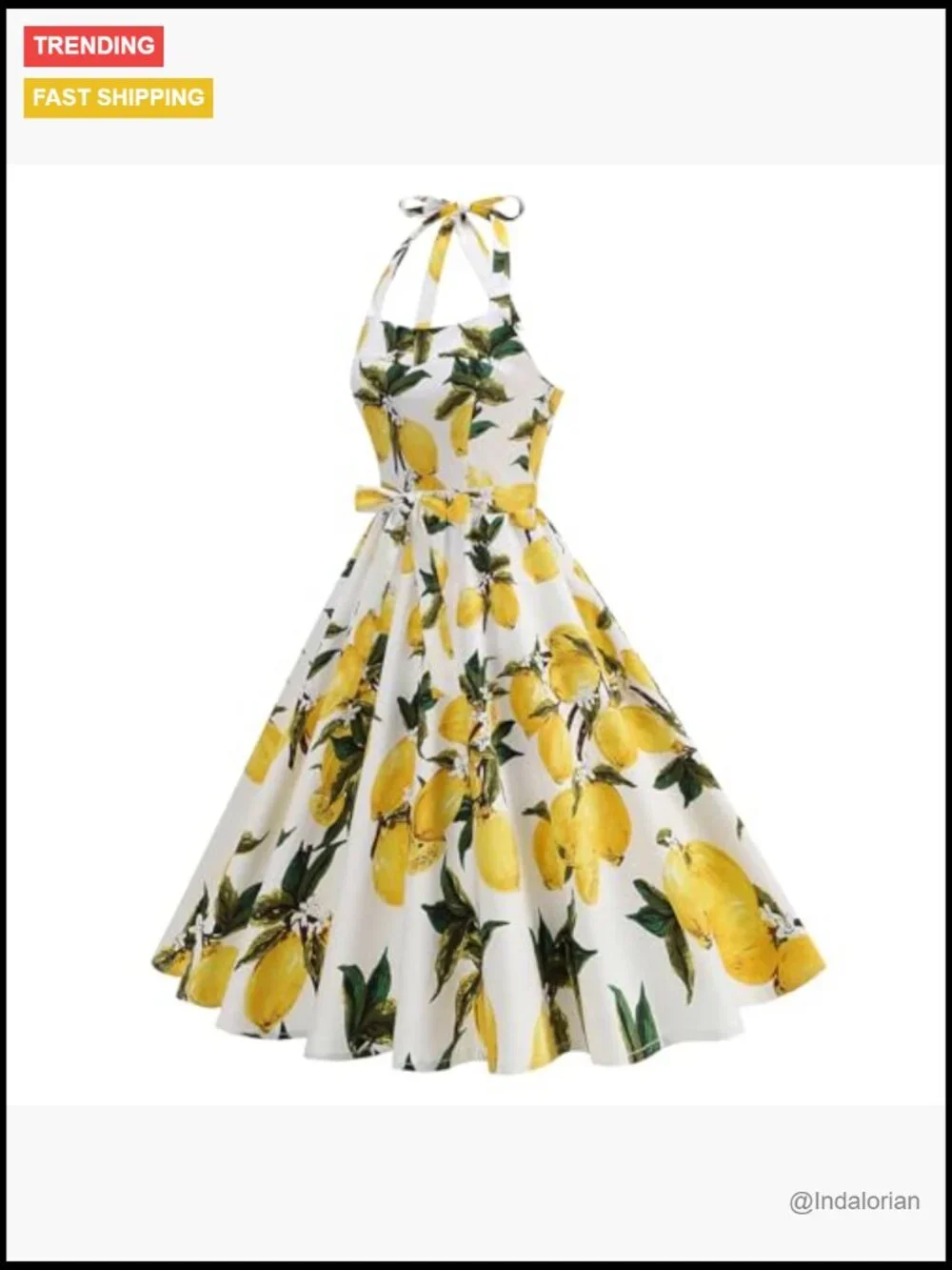 Women's 1950s Retro Halter Belted Midi Swing Dress with Side Pockets - Picture 3 of 7